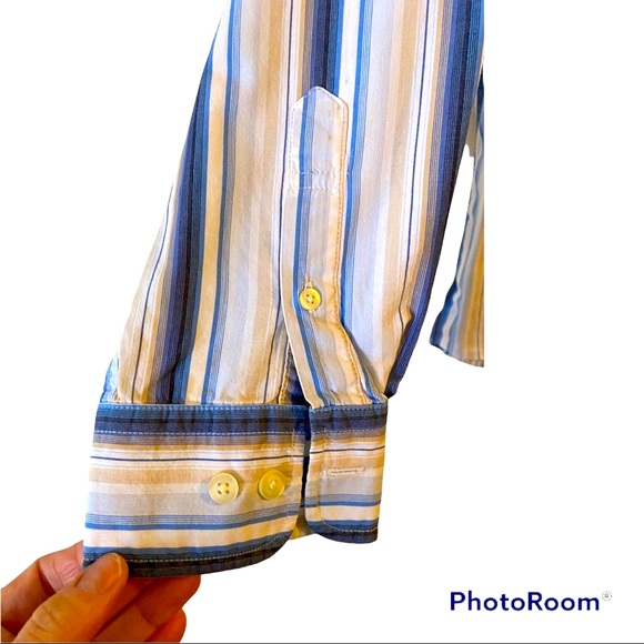 90s GAP Striped Button-Up Dress Shirt β Menβs Medium πΆοΈ - Picture 5 of 7